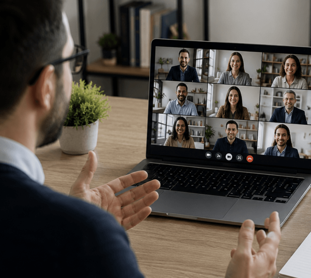 Supplier team member on a live video call with school leaders