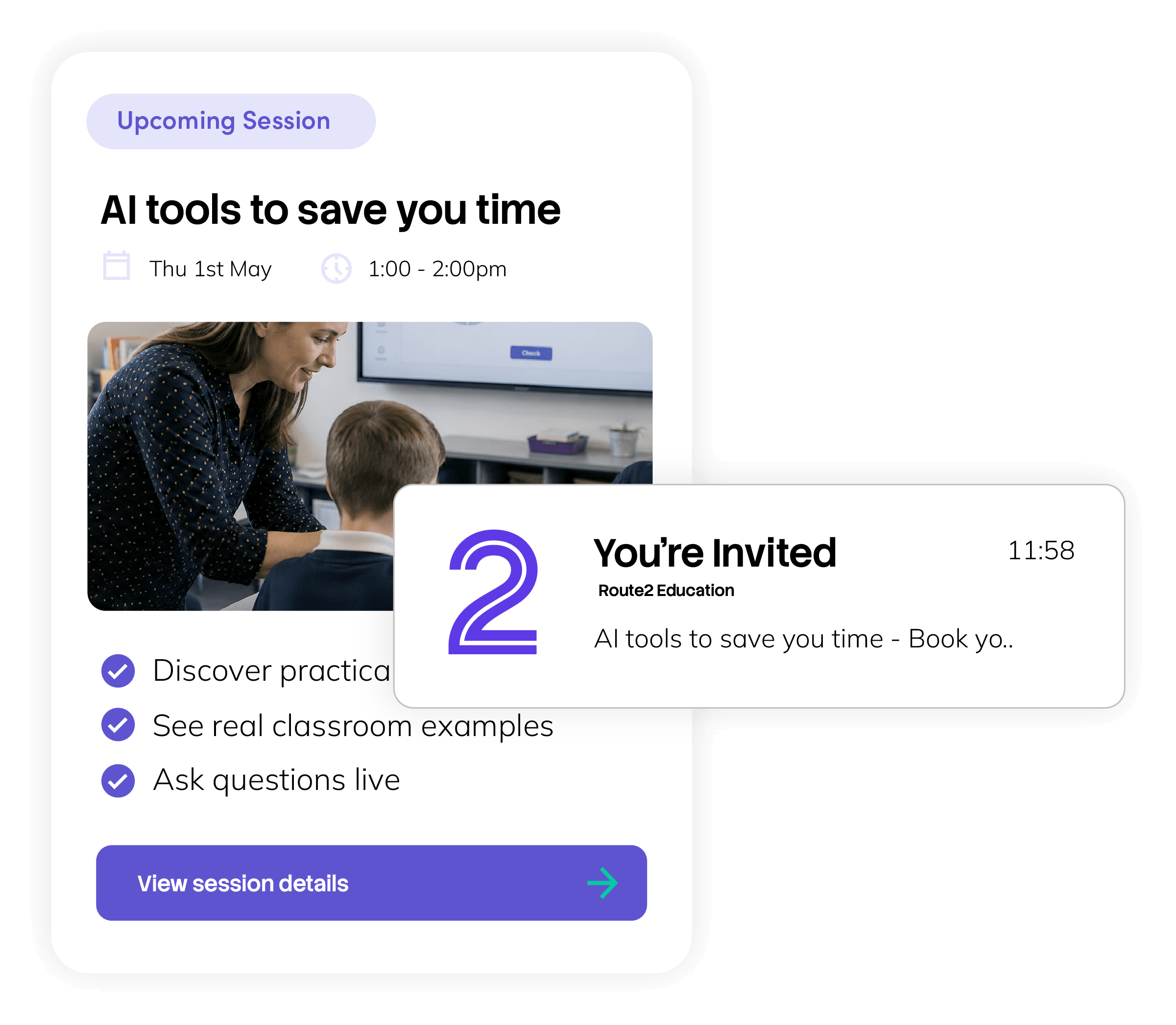 Teacher receiving an education session invitation